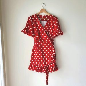 Vintage red polka dot wrap dress